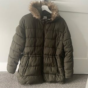 Women's GAP Winter Puffer Jacket with adjustable waist Dark Army Green Size XXL